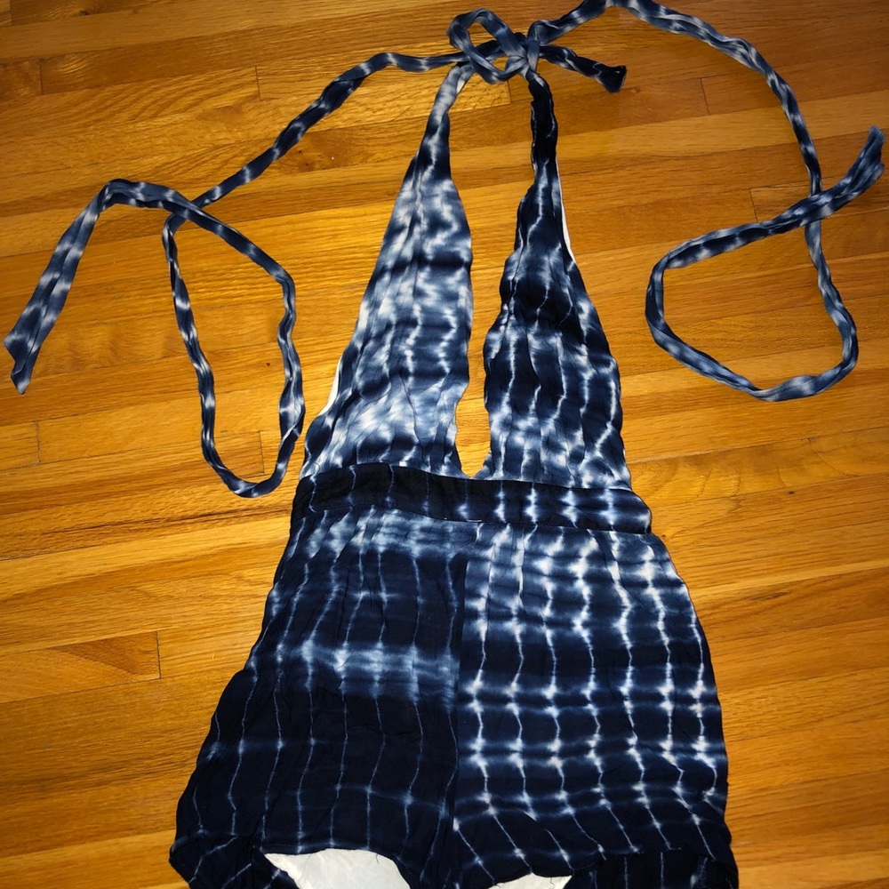 Blue and white tie dye romper